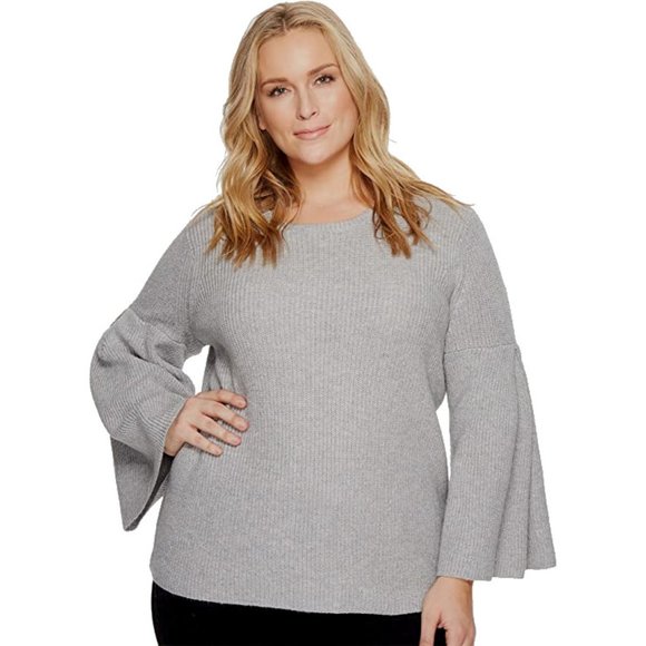 NWT Womens Plus Size 2X Vince Camuto Gray Midweight Bell Sleeve Ribbed Sweater - Picture 1 of 3